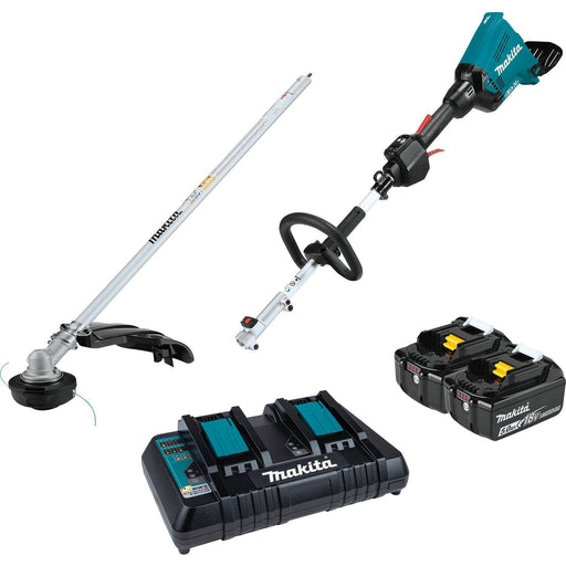 Makita (XUX01M5PT - R) 36V (18V X2) LXT® Brushless Couple Shaft Power Head Kit with String Trimmer Attachment, dual port charger (5.0Ah) (Factory Reconditioned) - Pacific Power Tools