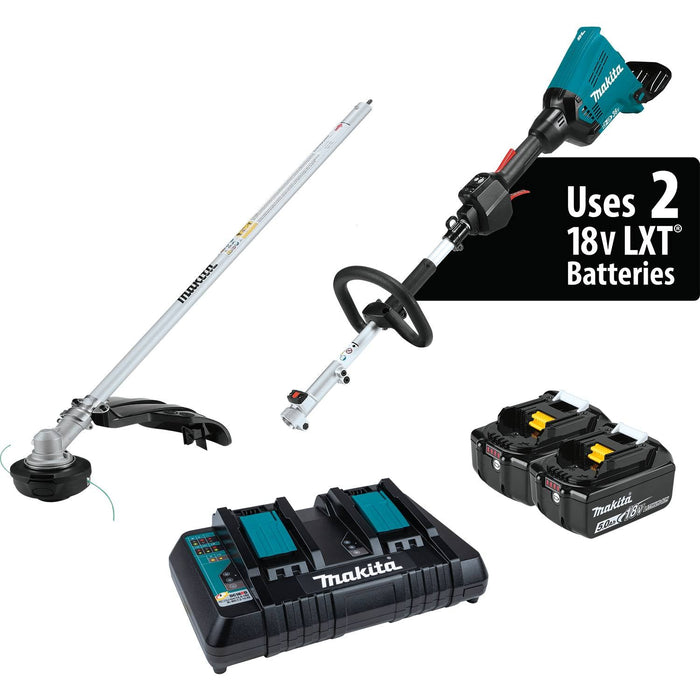 Makita (XUX01M5PT - R) 36V (18V X2) LXT® Brushless Couple Shaft Power Head Kit with String Trimmer Attachment, dual port charger (5.0Ah) (Factory Reconditioned) - Pacific Power Tools