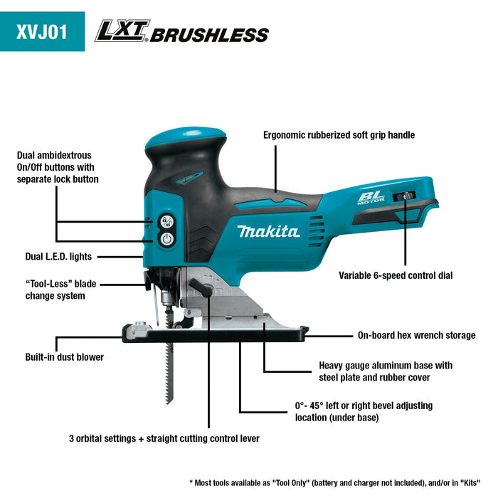 Makita (XVJ01Z) 18V LXT® Brushless Barrel Grip Jig Saw (Tool Only) - Pacific Power Tools