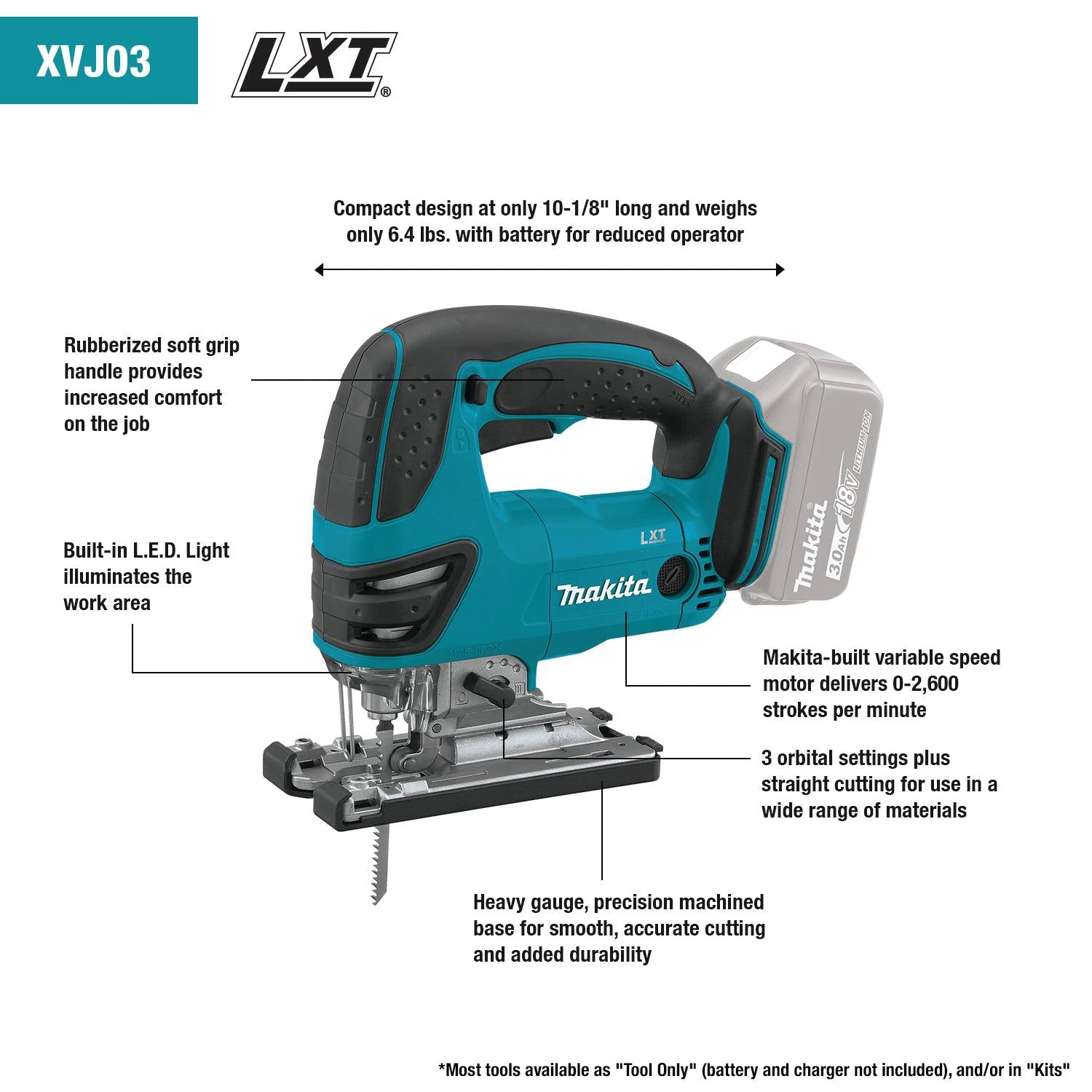 Makita (XVJ03Z - R) 18V LXT® Cordless Jig Saw (Tool Only) - Pacific Power Tools