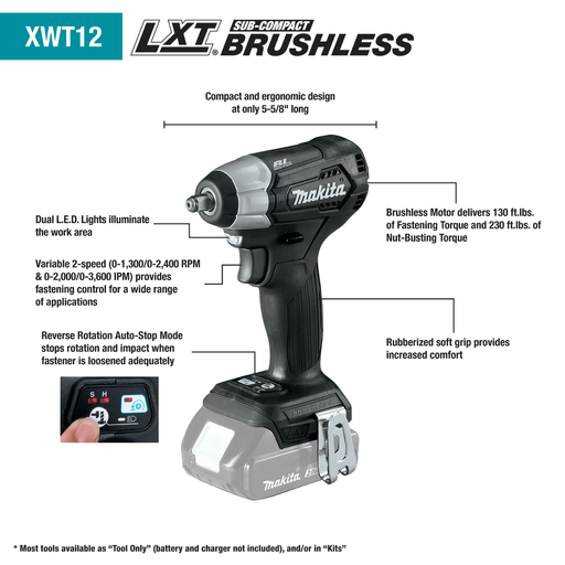 Makita (XWT12Z - R) 18V LXT 3/8" Sub - compact Impact Wrench, Tool Only (Factory Reconditioned) - Pacific Power Tools