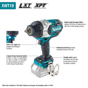 Makita (XWT19Z) 18V LXT® Brushless 3 - Speed 1/2" Sq. Drive Impact Wrench w/ Detent Anvil, (Tool Only) - Pacific Power Tools