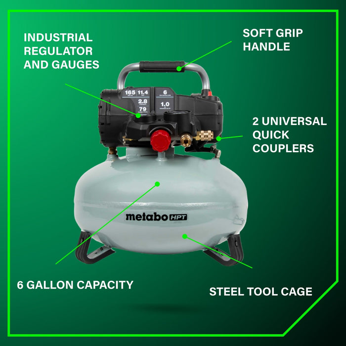Metabo (EC711S) 6 - Gallon 165PSI Pancake Compressor - Pacific Power Tools