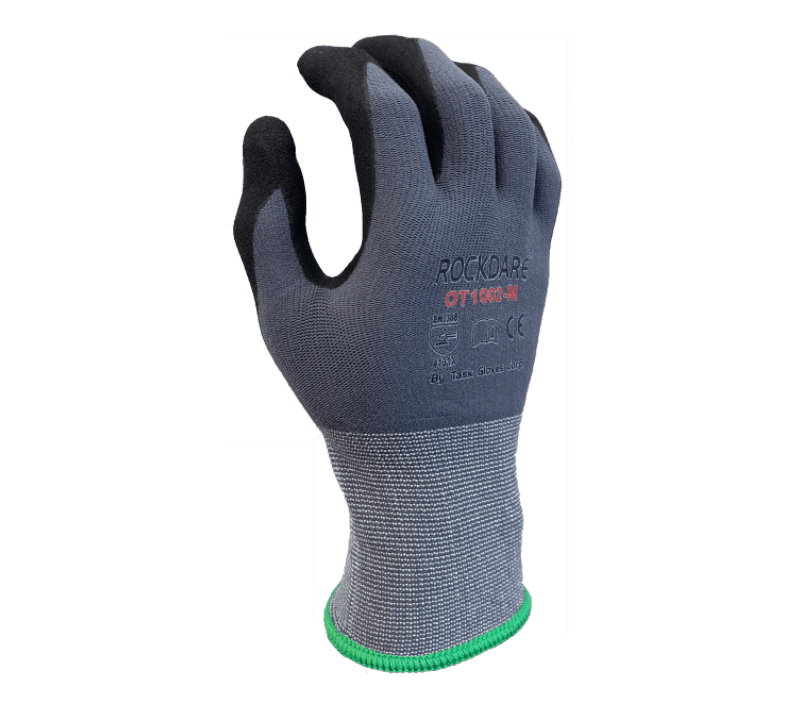 TASK Gloves (OT1002) 15 Gauge Gray Nylon shell, Black Micro - Foam Nitrile Palm coated - Pacific Power Tools