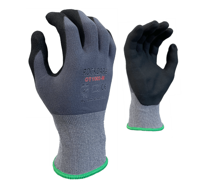 TASK Gloves (OT1002) 15 Gauge Gray Nylon shell, Black Micro - Foam Nitrile Palm coated - Pacific Power Tools