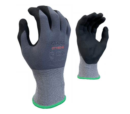 TASK Gloves (OT1002) 15 Gauge Gray Nylon shell, Black Micro - Foam Nitrile Palm coated - Pacific Power Tools