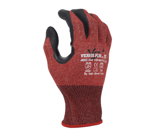 TASK Gloves (VSP49670TC) Versus Plus® - 18 Gauge Red Falstone™ Fiber shell, Black Soft - Foam Nitrile Palm coated, Reinforced Thumb Saddle, ANSI Cut A4, Touchscreen compatible - Pacific Power Tools