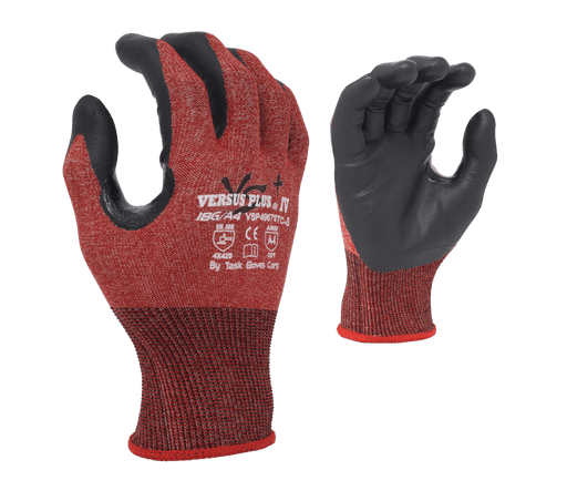 TASK Gloves (VSP49670TC) Versus Plus® - 18 Gauge Red Falstone™ Fiber shell, Black Soft - Foam Nitrile Palm coated, Reinforced Thumb Saddle, ANSI Cut A4, Touchscreen compatible - Pacific Power Tools