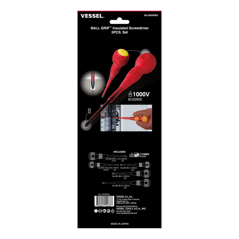 VESSEL (2005PBU) BALL GRIP Insulated Screwdriver 5PC. Set - Pacific Power Tools