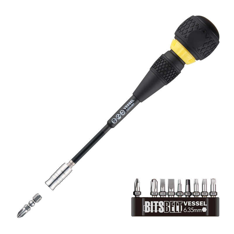 VESSEL (2200MBH120K01) BALL GRIP Interchangeable Ratchet Screwdriver 10PC. Bit Set - Pacific Power Tools