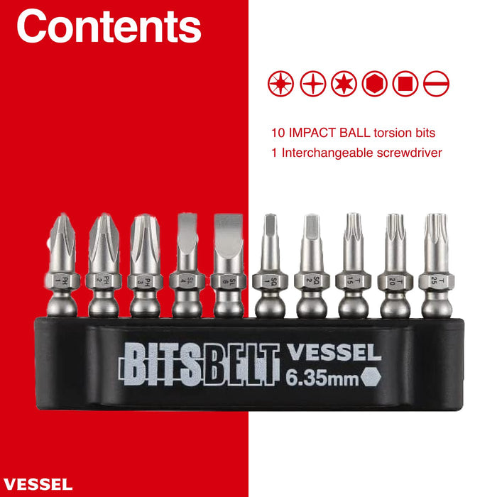 VESSEL (2200MBH120K01) BALL GRIP Interchangeable Ratchet Screwdriver 10PC. Bit Set - Pacific Power Tools