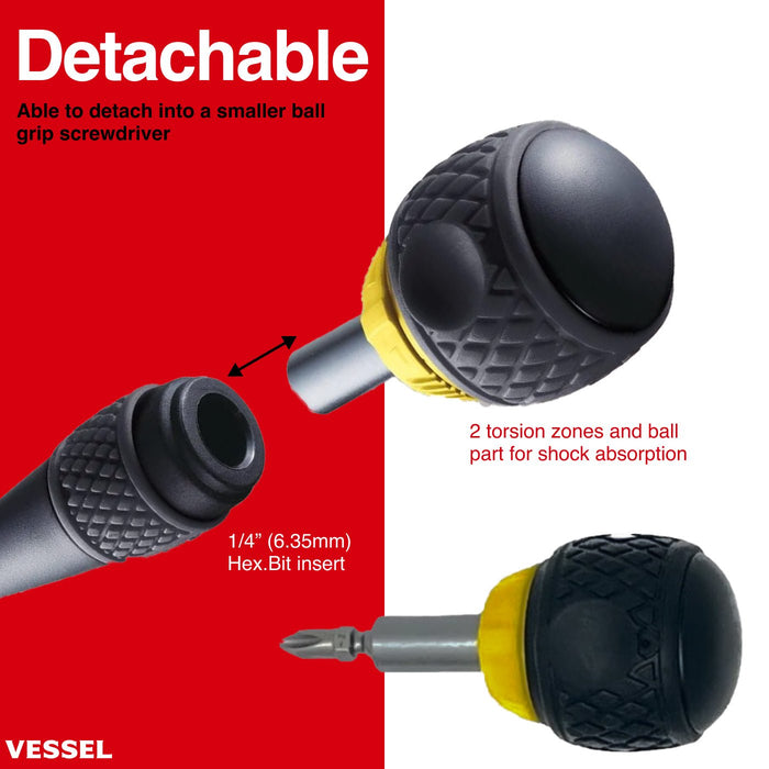 VESSEL (2200MBH120K01) BALL GRIP Interchangeable Ratchet Screwdriver 10PC. Bit Set - Pacific Power Tools