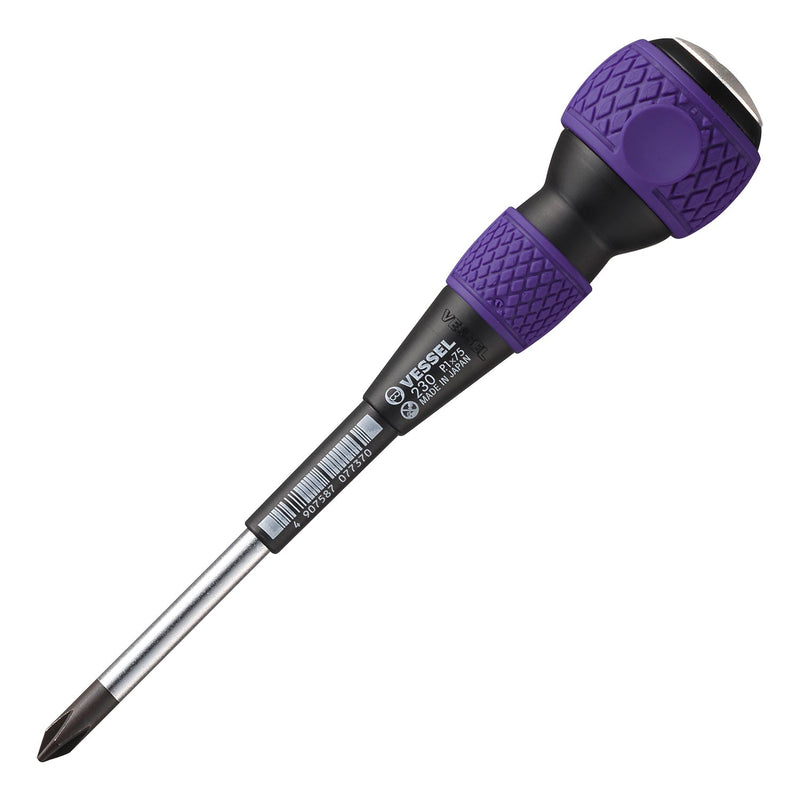 VESSEL (230P175) BALL GRIP Tang - Thru Screwdriver No.230 +1x75 - Pacific Power Tools