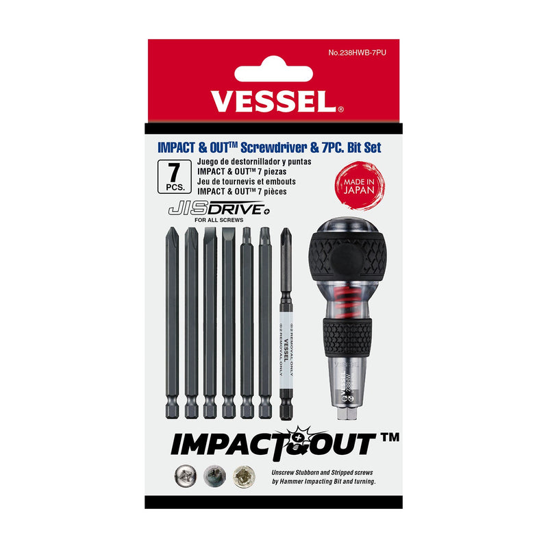 VESSEL (238HWB7PU) IMPACT & OUT Screwdriver & 7PC. Bit Set - Pacific Power Tools