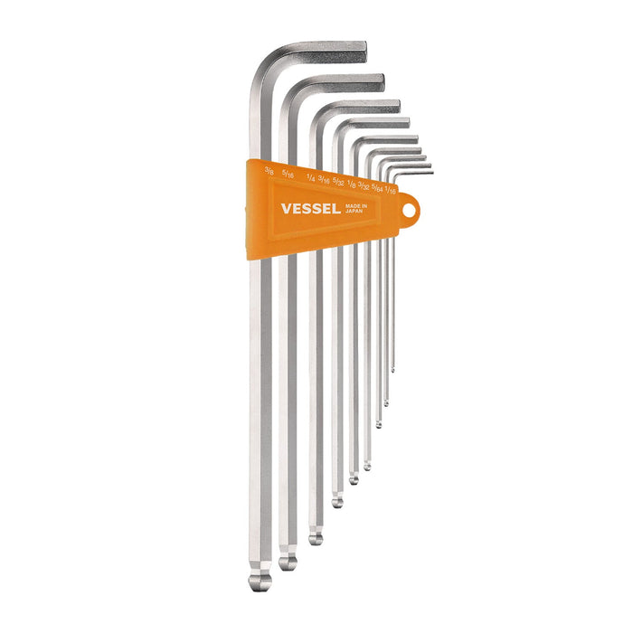 VESSEL (8309BPLINU) Ball Point Hex L - Key Wrench (Long Type) (Inch) 9PC. Set - Pacific Power Tools