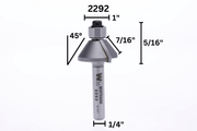Whiteside (2292) 45 Deg Chamfer Bit, 5/16CL, 1/4SH - Pacific Power Tools