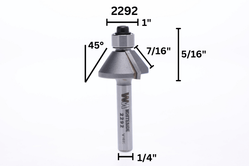 Whiteside (2292) 45 Deg Chamfer Bit, 5/16CL, 1/4SH - Pacific Power Tools