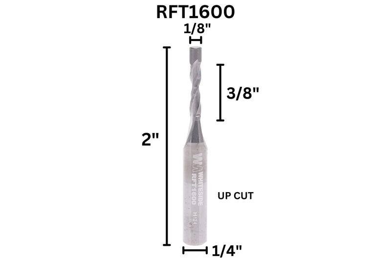 Whiteside (RFT1600) UP CUT SPIRAL FLUSH TRIM 1/8CD 3/8CL 1/4SH BRASS BUSHING - Pacific Power Tools