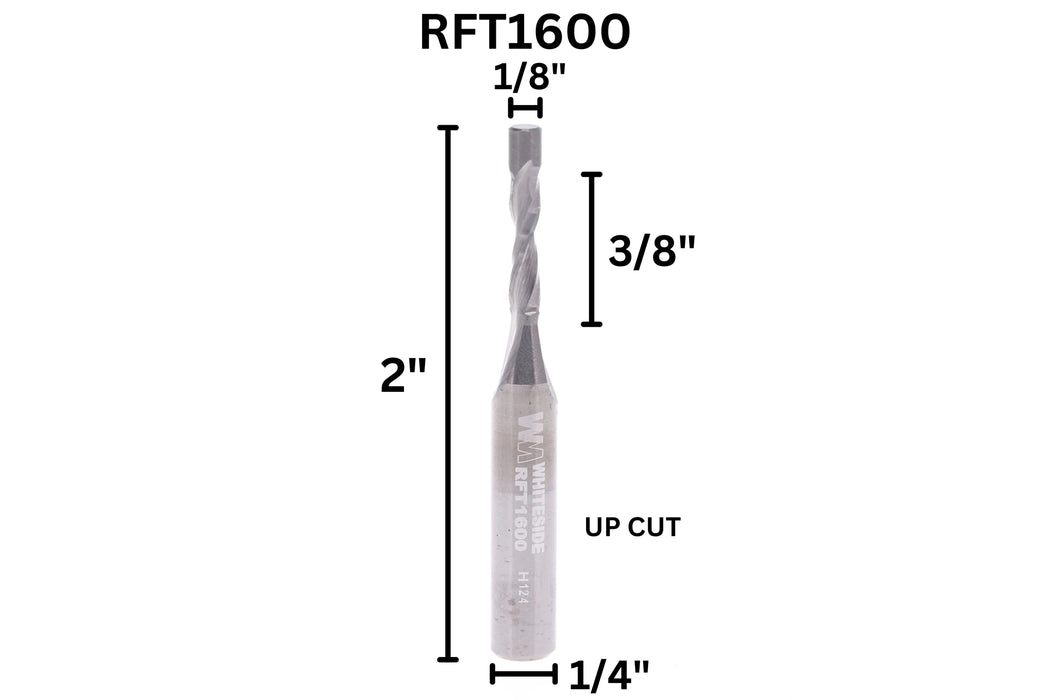 Whiteside (RFT1600) UP CUT SPIRAL FLUSH TRIM 1/8CD 3/8CL 1/4SH BRASS BUSHING - Pacific Power Tools